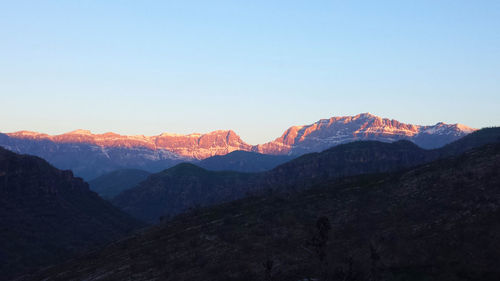 Scenic view of mountains against clear sky