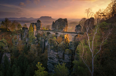 View of rock formations at sunset