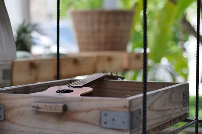 Close-up of guitar in box