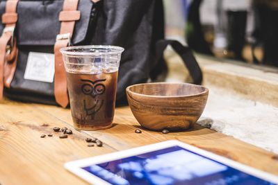 Close-up of coffee served on table