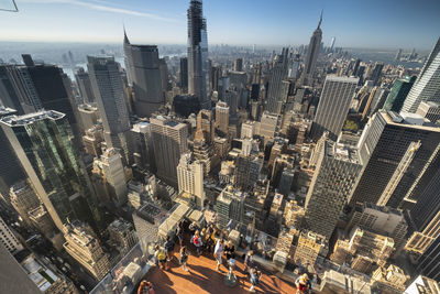 High angle view of buildings in city