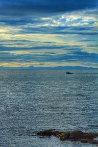 Scenic view of sea against cloudy sky