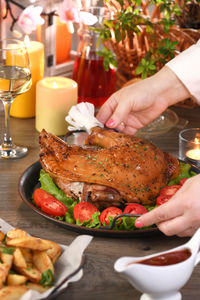 Close-up of food in plate on table