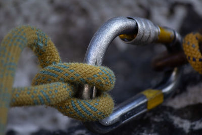 Close-up of rope on metal