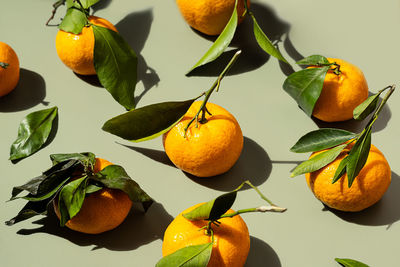 Tangerines flat lay. citrus fruits background.