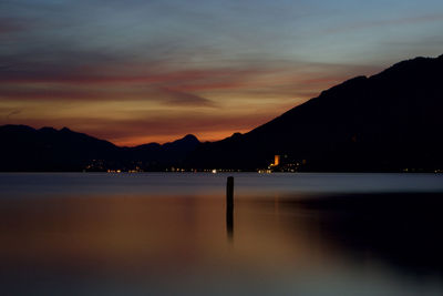 Scenic view of lake against sky during sunset