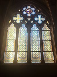 Low angle view of glass window in temple