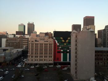 Cityscape against clear sky