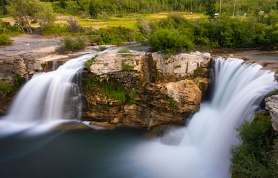 View of waterfall in forest