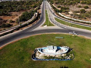 High angle view of cars on road