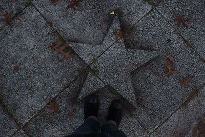 Low section of person standing on puddle