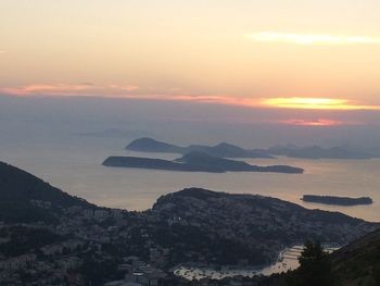 Aerial view of sea during sunset