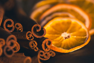 Close-up of lemon slices on table