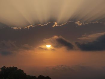Low angle view of silhouette trees against romantic sky at sunset