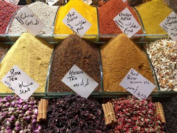 High angle view of various for sale at market stall