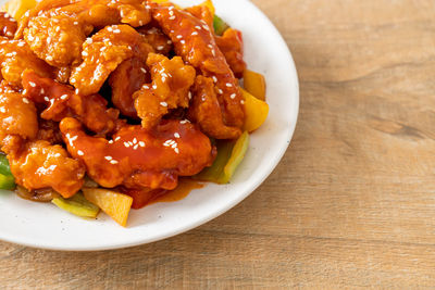 Close-up of food in plate on table