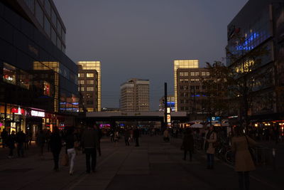 Buildings in city at night