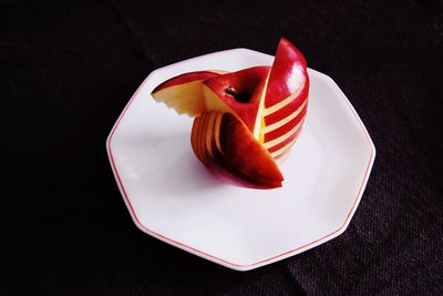 High angle view of dessert in plate on table
