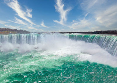 Scenic view of waterfall against sky