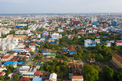 High angle view of townscape against sky