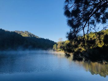 Scenic view of lake against clear sky