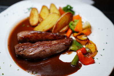 Close-up of meal served in plate