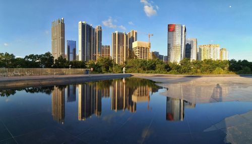 Reflection of buildings in city