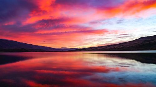 Scenic view of lake against sky during sunset