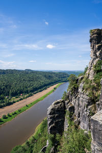 Scenic view of land against sky near bastei 