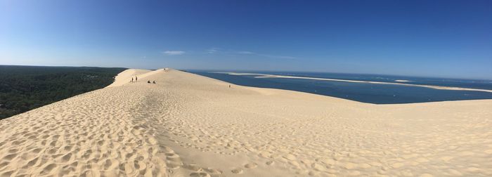 Scenic view of beach against blue sky