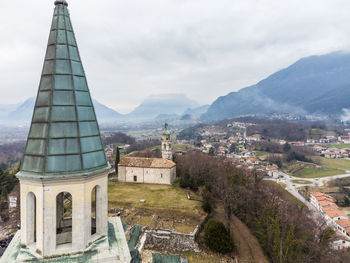 High angle view of historic building against sky