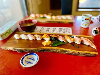 Close-up of breakfast served on table