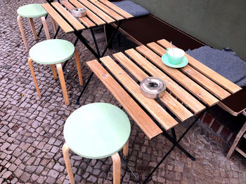 High angle view of empty glasses on table