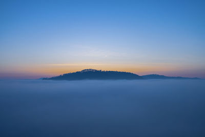 Scenic view of lake against clear sky during sunset