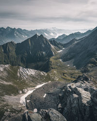 Scenic view of snowcapped mountains against sky