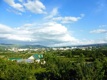 High angle view of townscape against sky