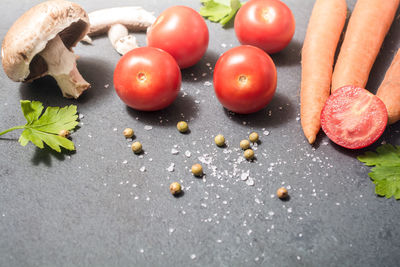 High angle view of fruits on table