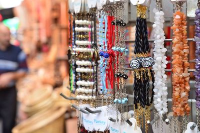 Various bracelets for sale at market stall