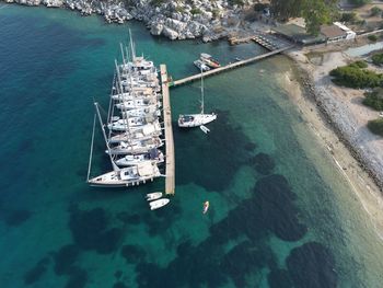 High angle view of boats in sea