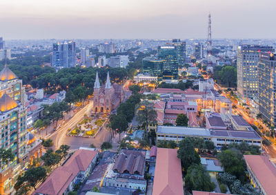 High angle view of cityscape against sky