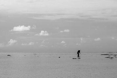 Silhouette man on beach against sky