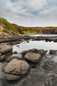 Scenic view of rocks against sky