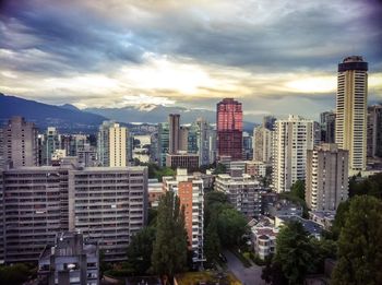 View of cityscape at sunset