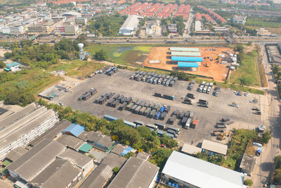 High angle view of buildings in city