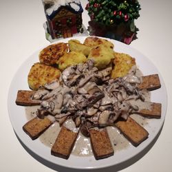 High angle view of food in plate