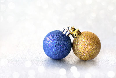 Christmas yellow and blue balls with copy space