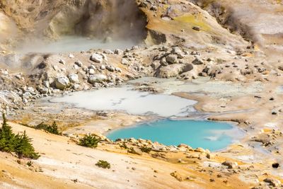 View of steam emitting from hot spring