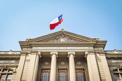 Low angle view of woman standing against building