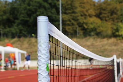 Close-up of white tennis net