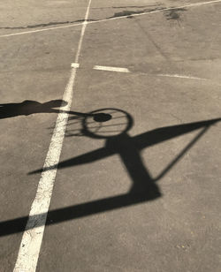 High angle view of bicycle lane on road